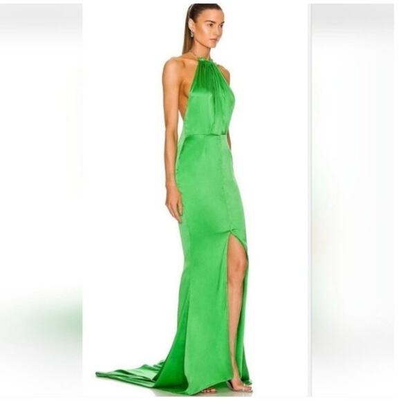 Retrofete Margot Maxi Dress Green Size XL Silk Blend Open Back NWT - Picture 2 of 14